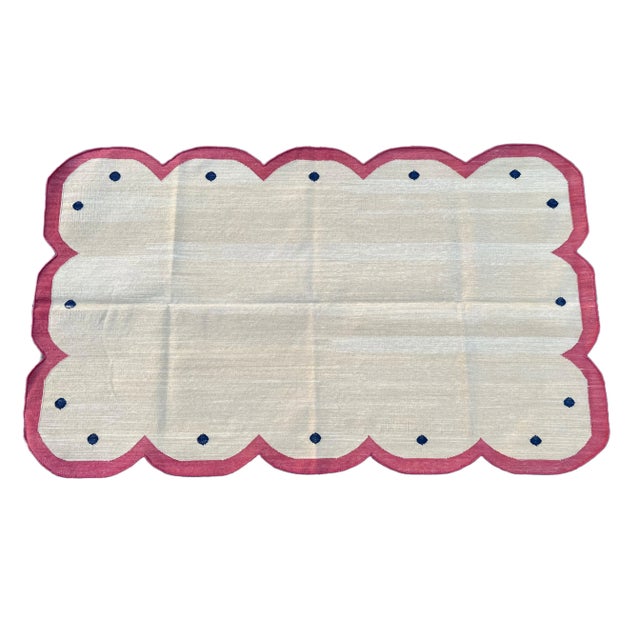 Not Yet Made - Made To Order Handmade Cotton Scalloped Rug Reversible Light Beige and Terracotta Red Dhurrie-3'x5' For Sale - Image 11 of 11