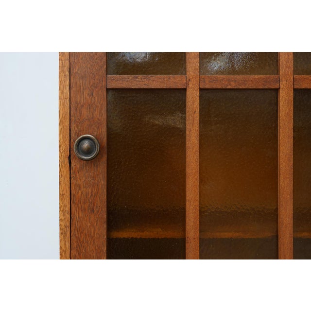 Wood Art Deco Oak Wall Cabinet with Amber Glazed Door, Belgium, 1920s For Sale - Image 7 of 13
