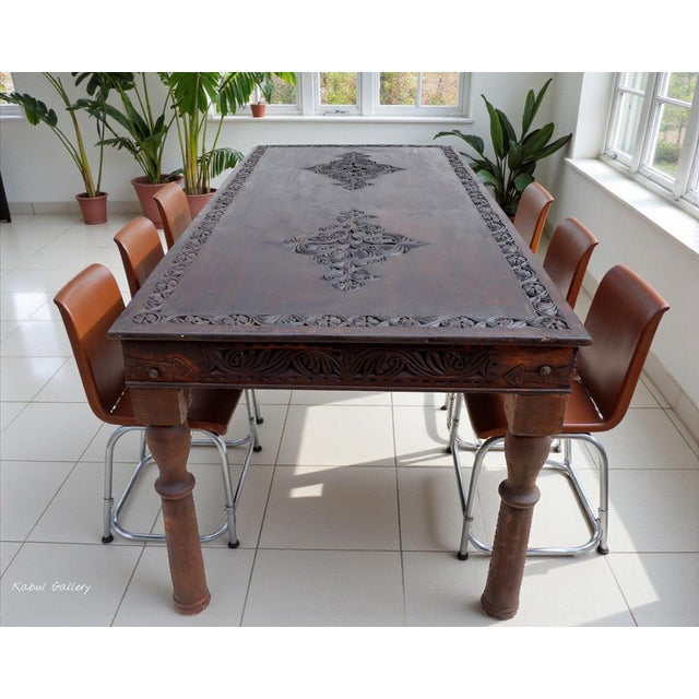 A very beautiful, rare, and solidly crafted oriental table from Afghanistan. Solid wood, handmade and hand-carved. This...