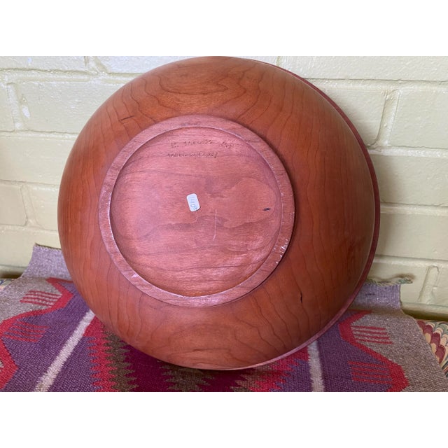 1970s Large Turned Cherry Wood Bowl Rodger Jacobs Artist Craftsman For Sale In Tulsa - Image 6 of 12