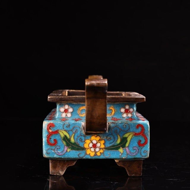 This is a beautiful vintage Chinese Cloisonné (Jingtai Lan) incense burner, modeled after an ancient bronze Ding...