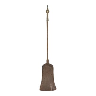 Antique 18th Century Wrought Iron Turned Brass English Fireplace Shovel Tool 14 For Sale