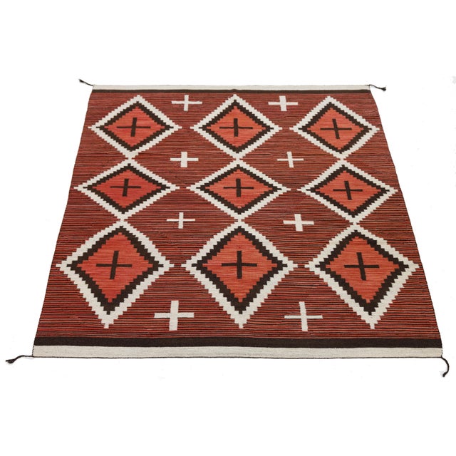 Modern Navajo-Inspired Geometric Wool Rug – Handmade in Terracotta and Off-White For Sale - Image 11 of 11