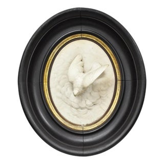 Antique Victorian Large Italian Oval Marble Relief Carved Dove Bird Wall Plaque For Sale