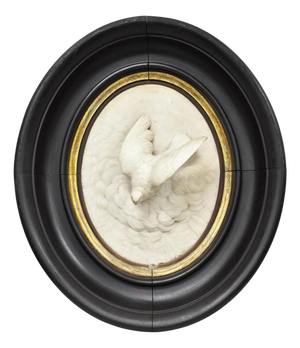 Antique Victorian Large Italian Oval Marble Relief Carved Dove Bird Wall Plaque