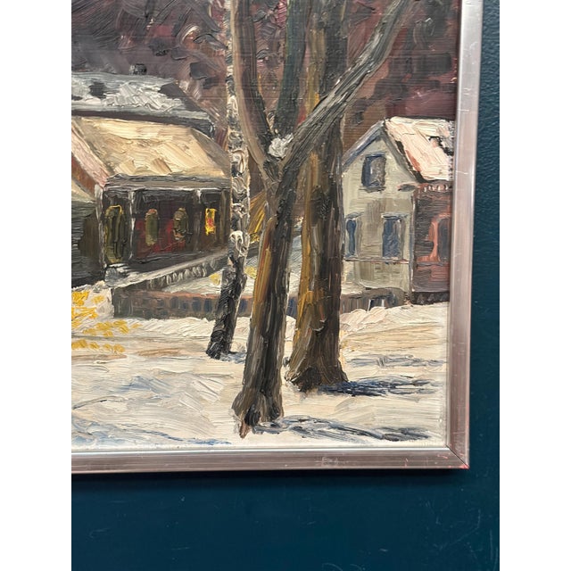 M. L. Jacobson, Winter Landscape with House, 1950s, Oil Painting on Panel, Framed For Sale - Image 10 of 11