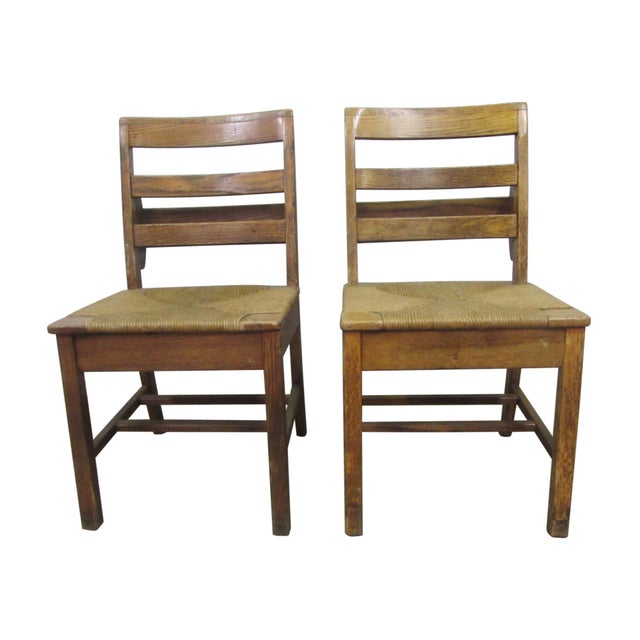 Traditional Pair of Mid 20th Century School Chairs With Woven Seats For Sale - Image 3 of 7