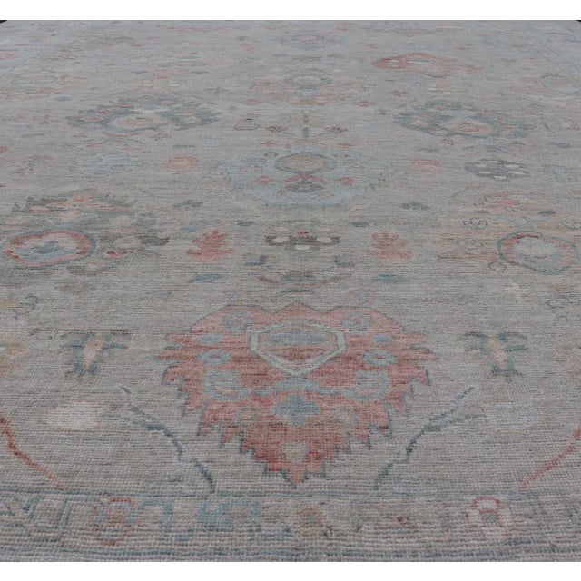 2020s Modern All-Over Floral Oushak With Sand Background and Muted Accent Colors For Sale - Image 10 of 13