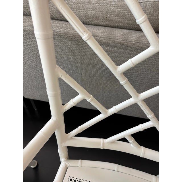 Mid 20th Century Meadowcraft Metal Faux Bamboo Chinoiserie Patio Dining Chairs- Set of 4 For Sale - Image 5 of 8