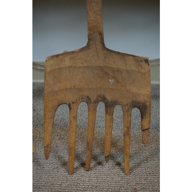 Brown Late 19th Century Primitive Rustic Decorative Wood Farmhouse Farm Tools Hay Fork Coal Shovel- Set of 3 For Sale - Image 8 of 12