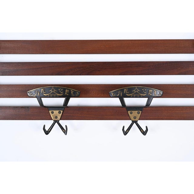 Italian Coat Rack in Teak, Brass and Black Enameled Iron, Italy, 1960s For Sale - Image 9 of 17