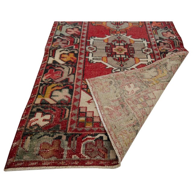 Mid 20th Century Vintage Red Turkish Runner- 3′3″ × 9′9″ For Sale - Image 5 of 7