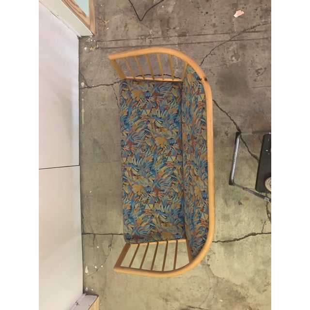 1970s Mid-Century Modern Solid Wood Spindle Back Loveseat For Sale - Image 9 of 14