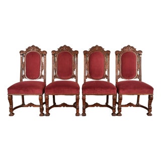 R. J. Horner Style Antique Renaissance Revival Carved Walnut Dining Chairs | Set of Four For Sale
