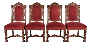 R. J. Horner Style Antique Renaissance Revival Carved Walnut Dining Chairs | Set of Four