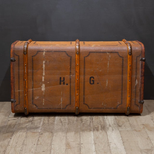 Victorian Antique German Monogrammed Flat-Top Cabin Steamer Trunk c.1910 For Sale - Image 3 of 11