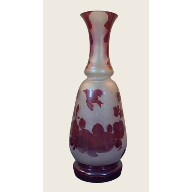 Art Nouveau Antique Art Nouveau French Glass Vase With Birds & Ribbons C 1900 For Sale - Image 3 of 7