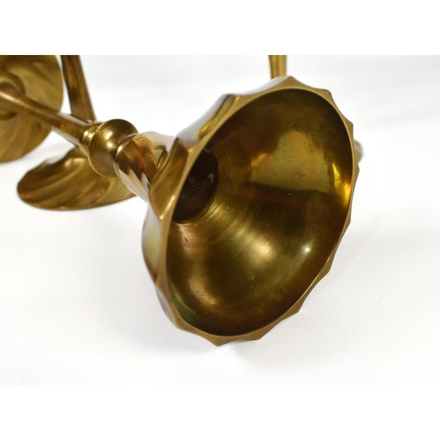 Metal Mid 20th Century Brass Swirl Design Candlestick Candle Holders - Set of 3 For Sale - Image 7 of 8