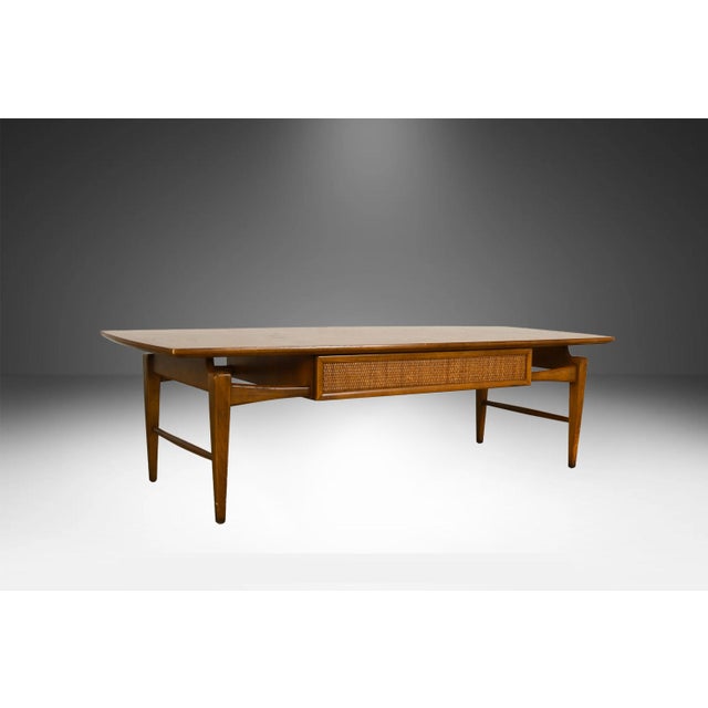 Mid Century Lane Esteem Cane Front Walnut Coffee Table For Sale - Image 12 of 13