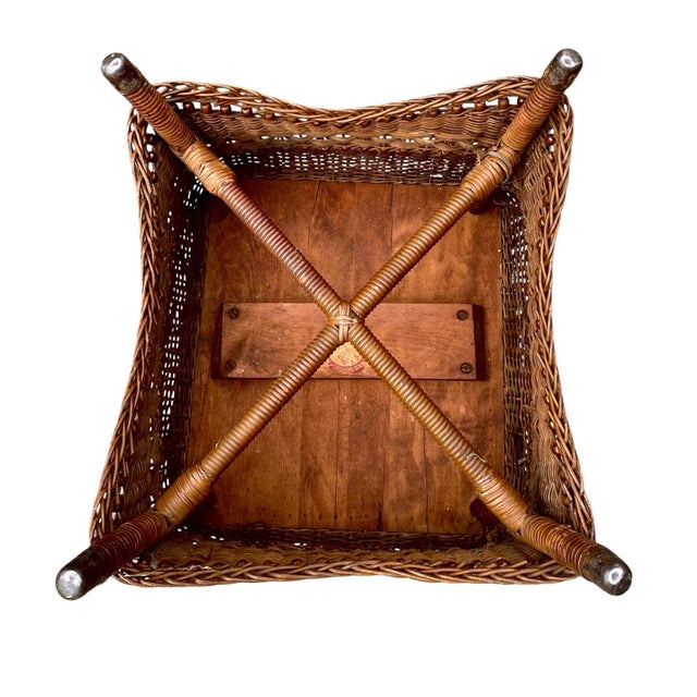 Heywood-Wakefield Antique Heywood Wakefield Wicker Foot Stool Ottoman For Sale - Image 4 of 16