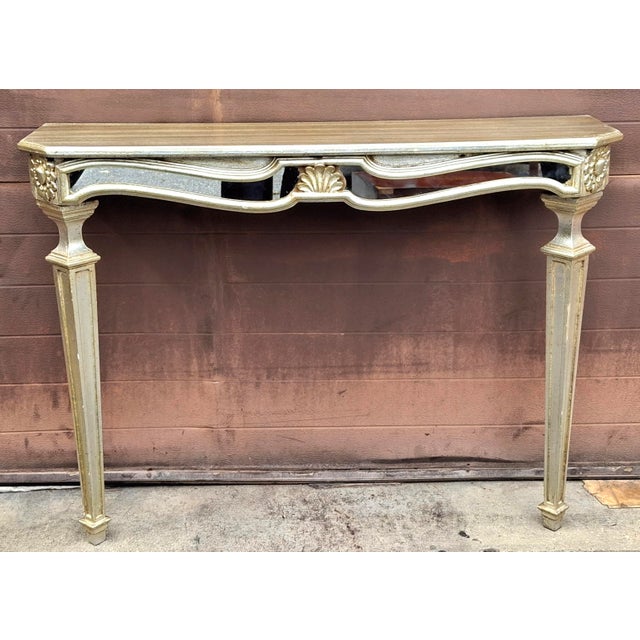 Wood 20th Century Italian Silvered and Mirrored Wall Console Table For Sale - Image 7 of 11