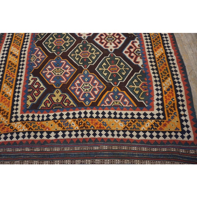 Tribal 1900s Blue Navy Geometric Kilim Antique Persian Ghashgaie Flat-Weave 6' X 10' Wool Carpet For Sale - Image 3 of 6