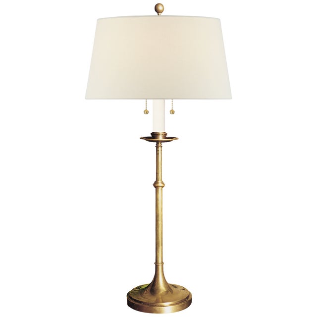 Traditional Chapman & Myers by Visual Comfort Signature Dorchester Club Table Lamp in Antique-Burnished Brass with Linen Shade For Sale - Image 3 of 3
