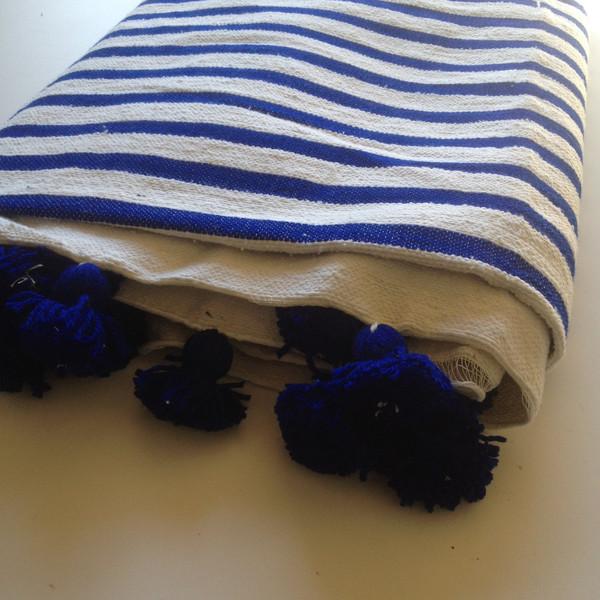Navy Striped Moroccan Blanket with Tassels Chairish