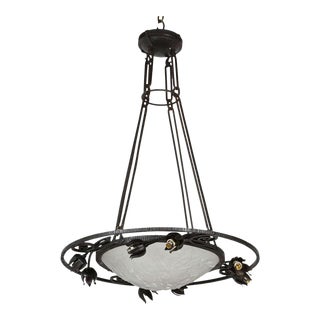 1930s French Fixture With Muller Freres Signed Shade For Sale