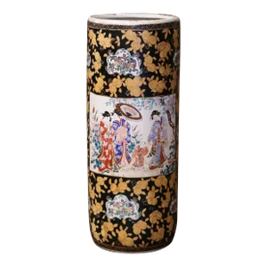 Mid-Century Chinese Painted & Gilt Famille Rose Porcelain Umbrella Stand