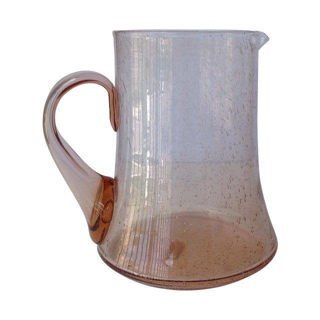 Vintage 1970s Neiman Marcus Murano Blush Pink Water Carafe/Pitcher