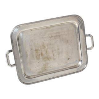 Old English Silver Plate Over Nickel Rectangular Serving Tray Handles For Sale