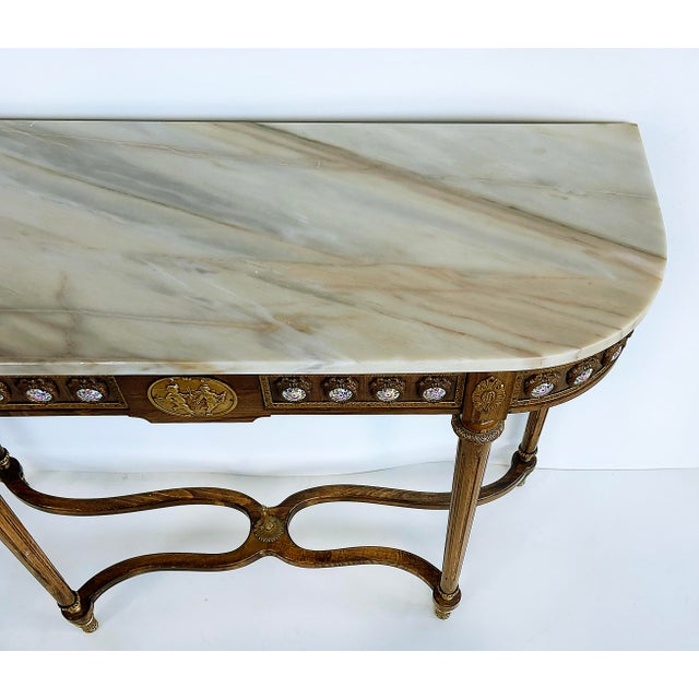 1970s 1970s Louis XVI Marble Top Console Table, Gilt Bronze, Porcelain Hand-Painted Plaques For Sale - Image 5 of 14