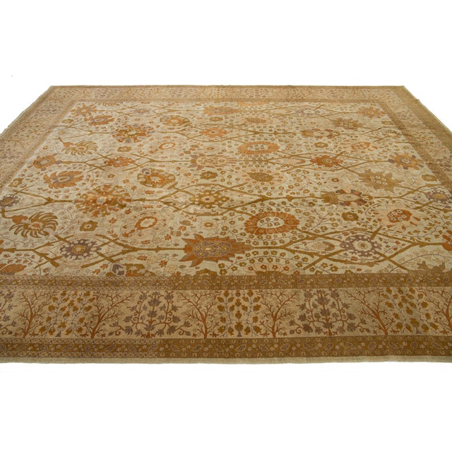 Allover Floral Persian Tabriz Wool Rug in Beige From the 1940s For Sale In New York - Image 6 of 10