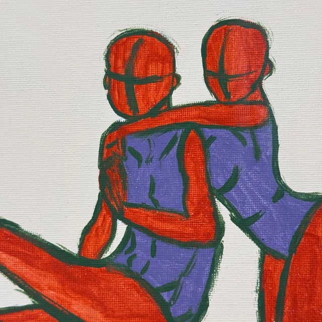 Original contemporary abstract painting depicting an intimate seated couple rendered in bold expressive lines and a...