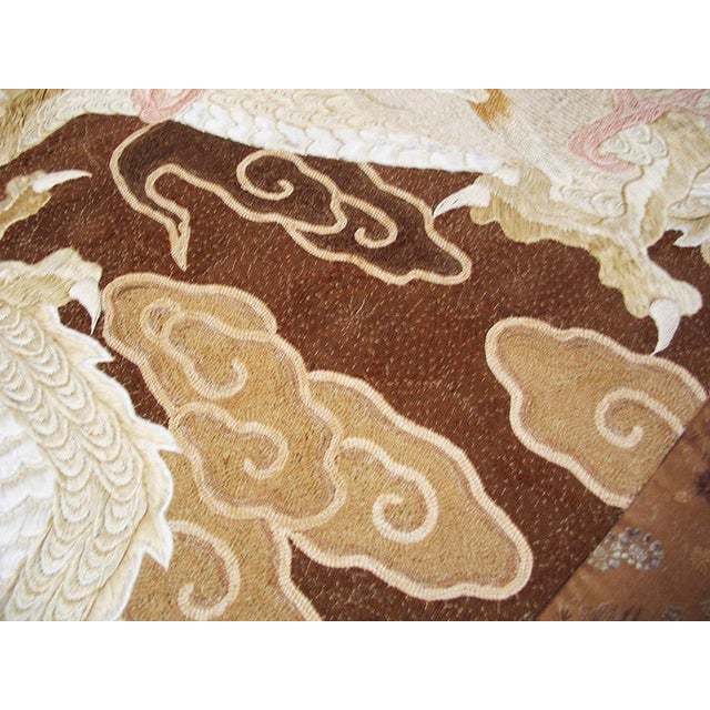 1890s Brown Dragon Qing Antique Chinese Textile Flat Weaven Rug 2'10" X 4' Wool Silk Carpet For Sale - Image 4 of 7