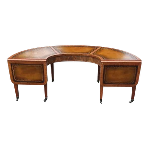 Georgian Style Tooled Leather Inset Mahogany Demilune Drop-Leaf Coffee Table