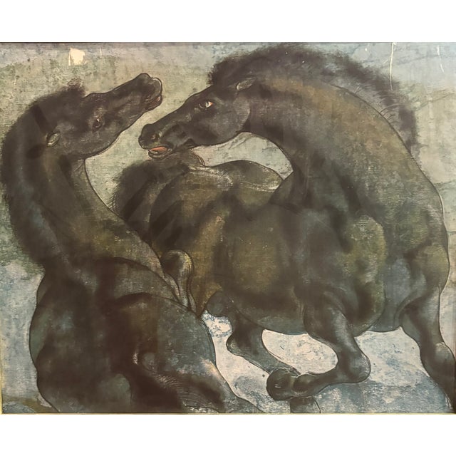 Two Horses by Swiss artist Hans Erni (1909-2015) TWO HORSES By Hans Erni (1909-1915) Print on board DIMENSIONS OF FRAMED...