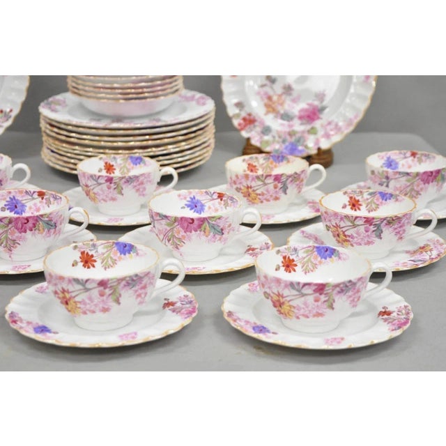 Victorian Mid 20th Century Spode England "Chelsea Garden" Bone China Porcelain Dinner Set of 51 Pc For Sale - Image 3 of 13