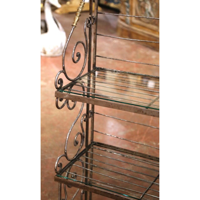 French Mid-Century French Wrought Iron Four-Tier Baker's Rack With Brass Accents For Sale - Image 3 of 12