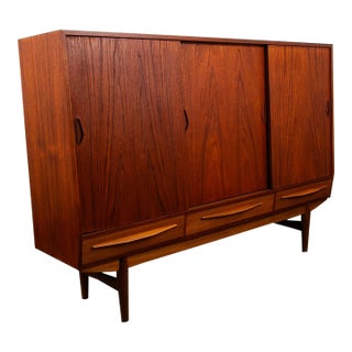 Mid Century Danish Modern Credenza Sideboard Sliding Doors Teak 3 Drawer Denmark For Sale