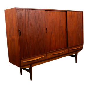 Mid Century Danish Modern Credenza Sideboard Sliding Doors Teak 3 Drawer Denmark