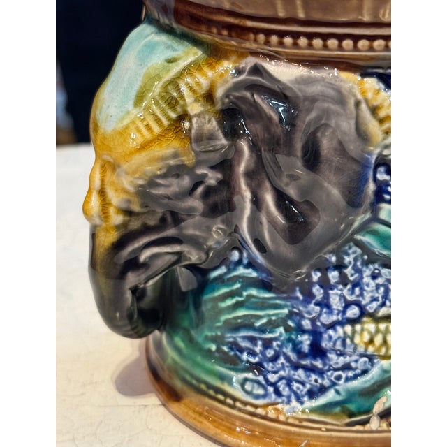 Ceramic Antique Onnaing Majolica Tobacco Jar- Elephant Motif For Sale - Image 7 of 11