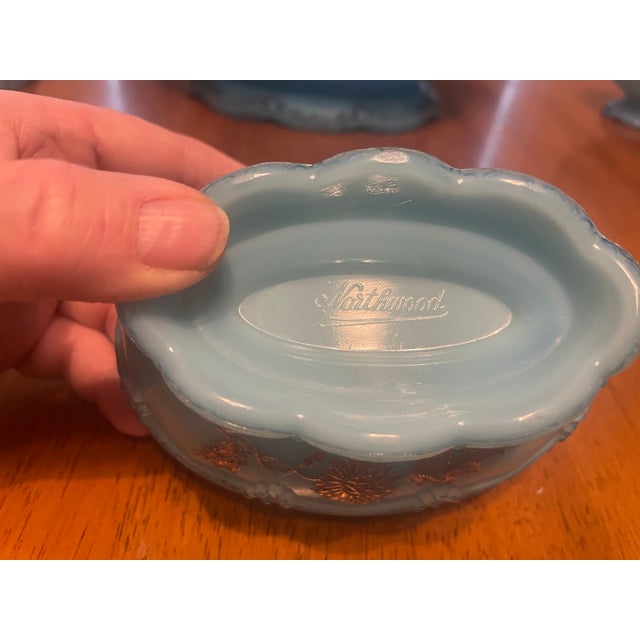 Antique Northwood Eapg Blue Opalescent Berry With Gold Accents Bowl Set - 5 Piece For Sale - Image 13 of 14