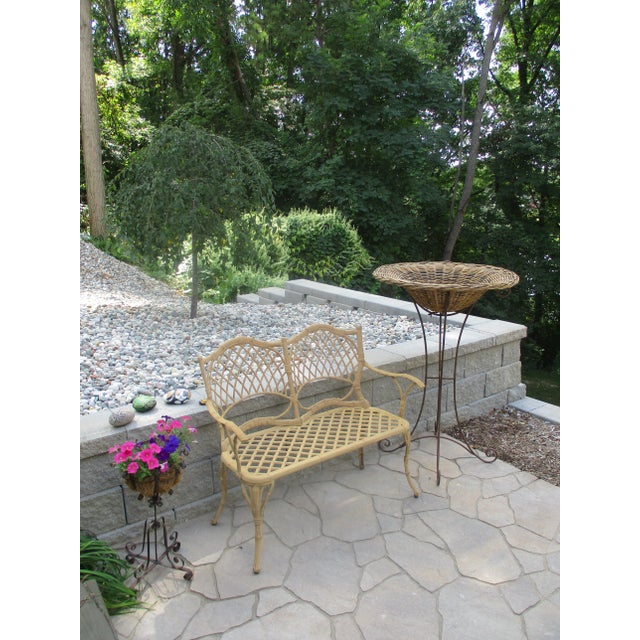 Tall Vintage Wrought Iron Metal and Wicker Rattan Plant Stand or Jardiniere For Sale - Image 12 of 13