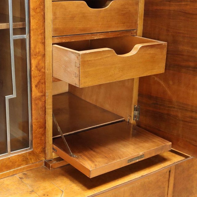 Wood Art Deco Display Cabinet Veneered in Maple Burl For Sale - Image 7 of 16