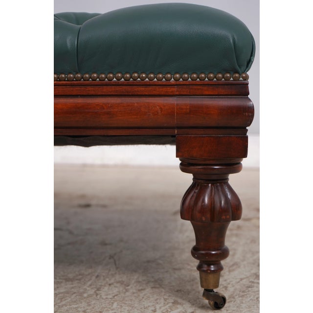 Brown Henredon Mahogany Large Tufted Leather Ottoman For Sale - Image 8 of 14
