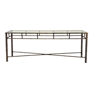 1970s Hollywood Regency Faux Bamboo Bronze Tone Metal Console Sofa Table For Sale