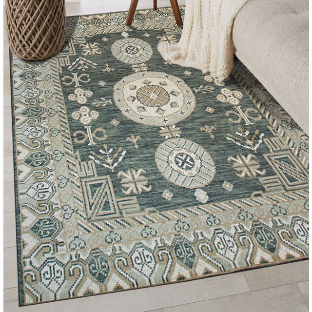 Asparagus 6x9 Rhea Traditional Green Medallion Modern Hand Knotted Wool Carpet Rug For Sale - Image 8 of 8