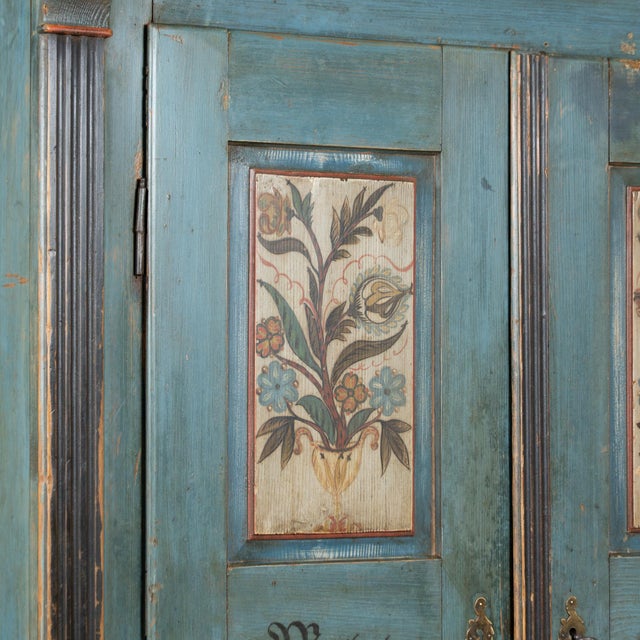 Early 19th-Century Hungarian Hand-Painted Pine Two-Door Armoire For Sale - Image 6 of 13